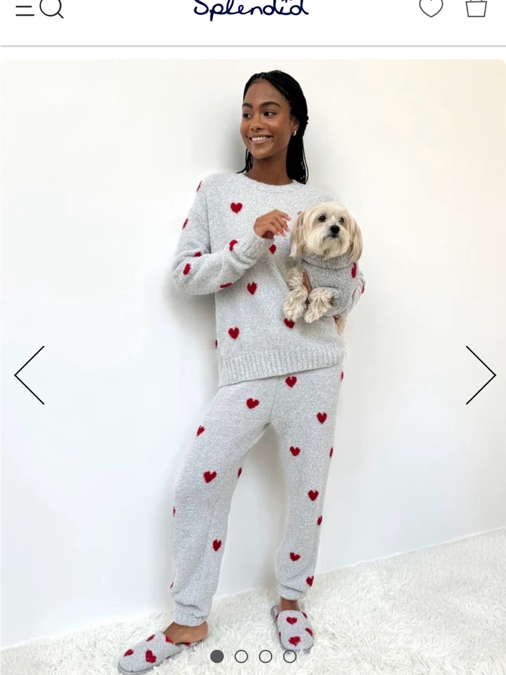 Splendid Red Hearts Fuzzy PJ Set XL NWOT